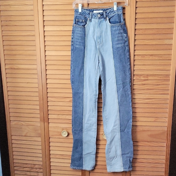 PacSun 90’s Boyfriend Jeans Women’s Size 24 Two-Tone Patchwork Denim High Rise - Picture 1 of 10